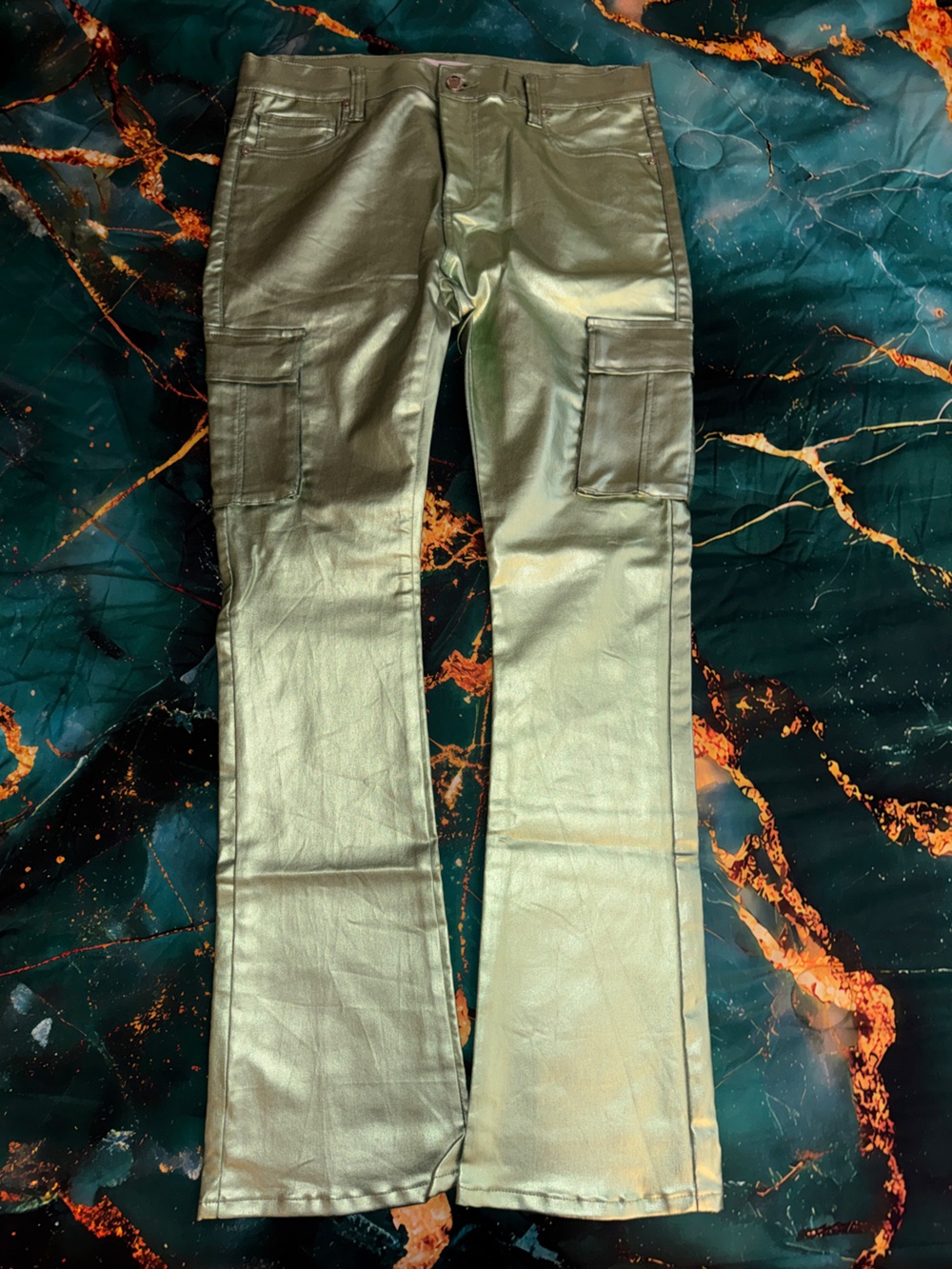 Armor Jeans - Men's Metallic Green Stacked Cargo Pants - Size 36